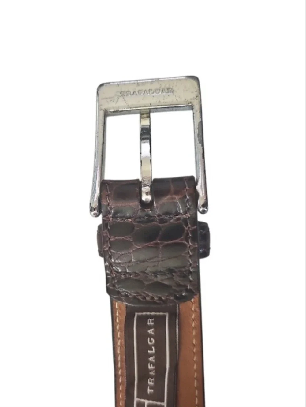 Trafalgar Italian Calfskin Leather Belt Brown Croc Embossed USA Men 38 Dress